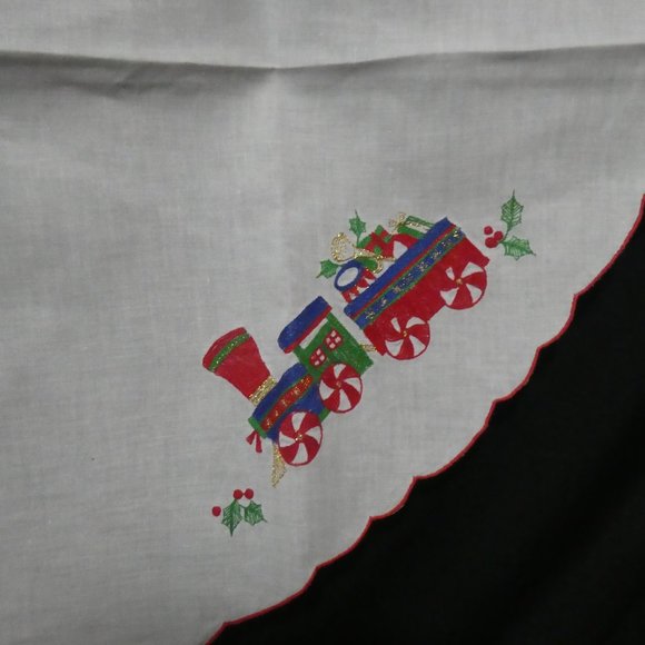 Embroidered Christmas | Holiday | Festive | Round Retro Design Table Cloth - Picture 6 of 7